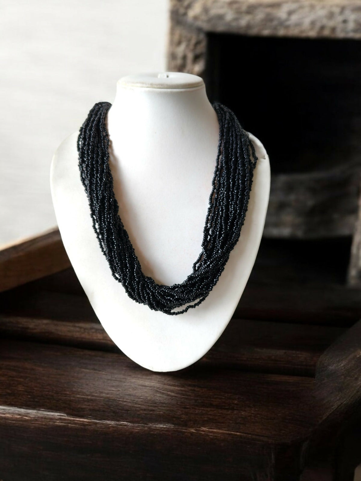 Inhanns Handmade Beaded Multilayer Necklace, 20 Layers - Black | Grocsy