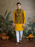 Vastranavya Yellow Exclusive Festival Viscose Silk Thread & Swarovski Embroidered Work Mens Wear Kurta & Koti | Grocsy