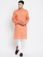 Even Apparels Orange Color Pure Cotton Men's Kurta With Band Collar | Grocsy