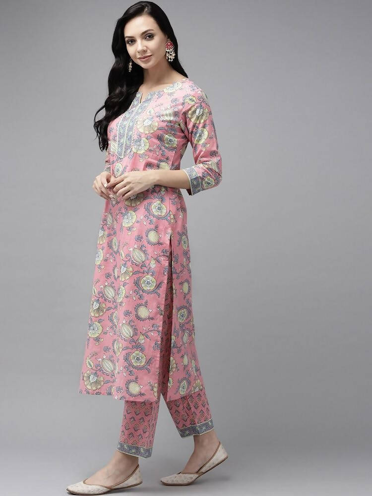 Yufta Pink printed kurta with Trouser & Dupatta Set | Grocsy