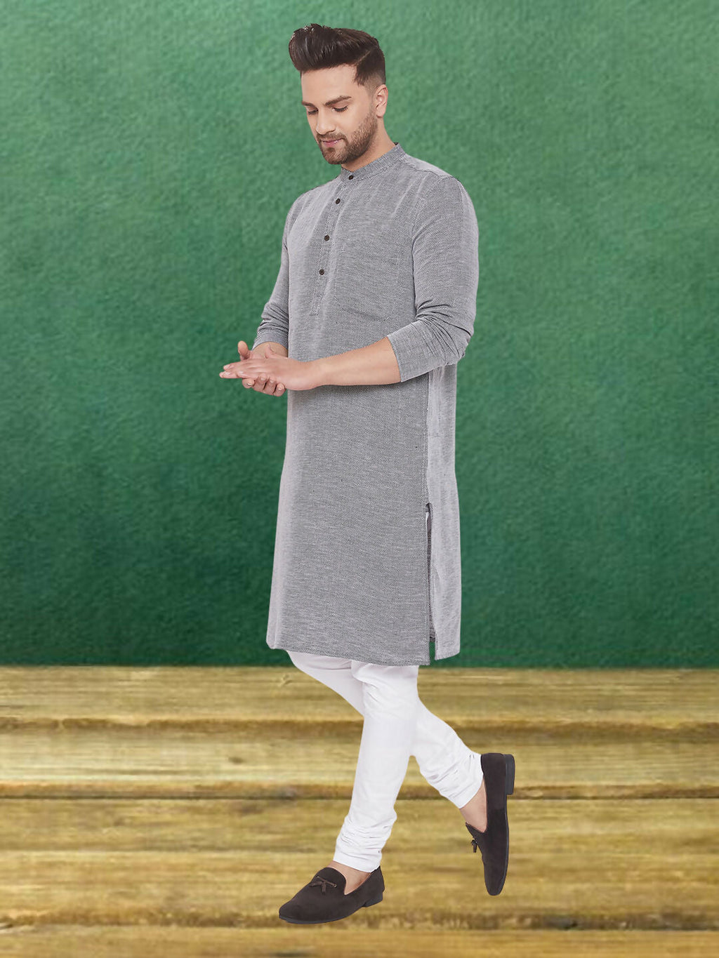 Even Apparels Men's Pure Cotton Grey Kurta | Grocsy