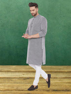 Even Apparels Men's Pure Cotton Grey Kurta | Grocsy