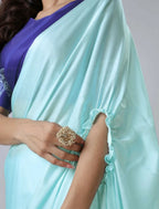 Vastranavya Sky Blue Mandala Print Free Hand Ready to Wear Saree | Grocsy