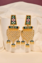 Traditional Gold-Polished Meenakari Blue Jhumka Jhumki Earrings By House of Ree - House of Ree