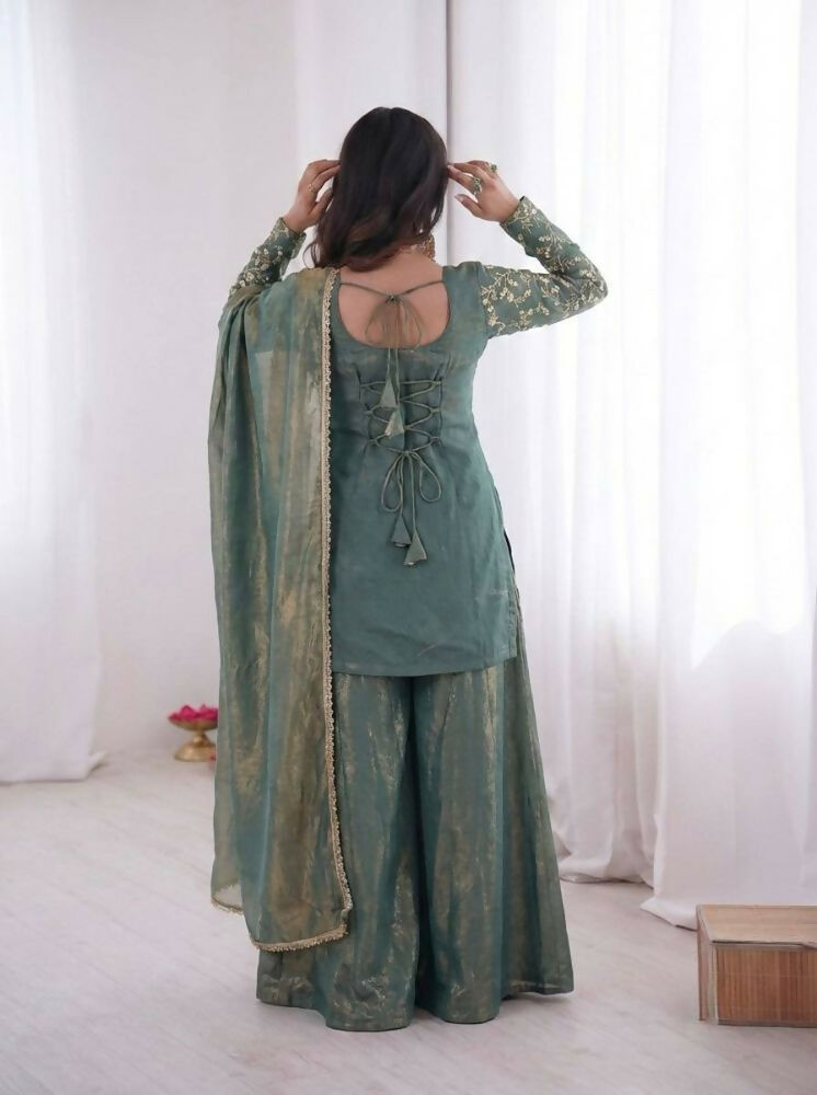 Teeya Creation Teal Color Fendy Silk Embroidery Work Wedding Wear Salwar Suit | Grocsy