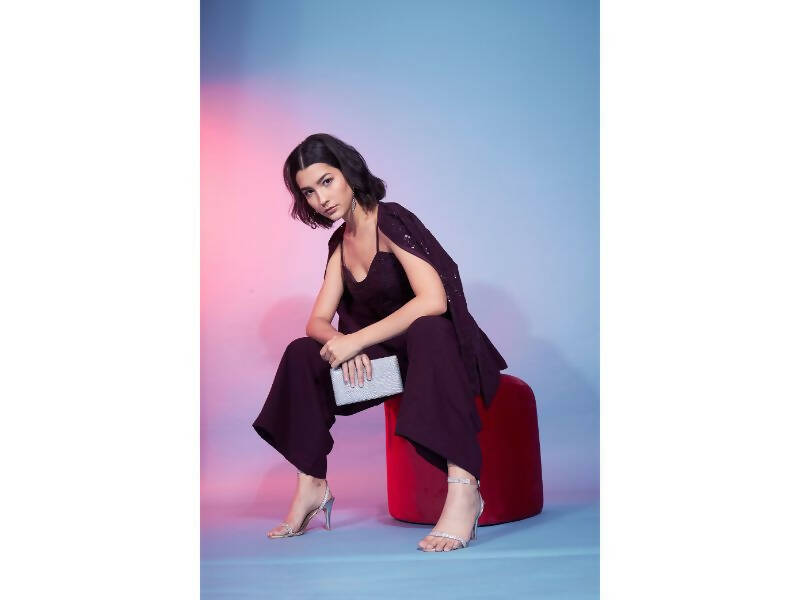 Maroon Georgette Sequence With Thread Designer Co-Ord Set - Flory | Grocsy