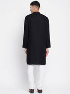 Even Apparels Black Pure Cotton Men's Sherwani Kurta With Open Front | Grocsy