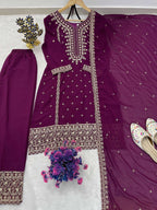 Teeya Creation Wine Color Faux Georgette Embroidery Work Party Wear Salwar Suit | Grocsy