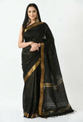 Mominos Fashion Moeza Black Bhagalpuri Handloom Silk Raj Shree Saree with unstitched Blouse piece | Grocsy
