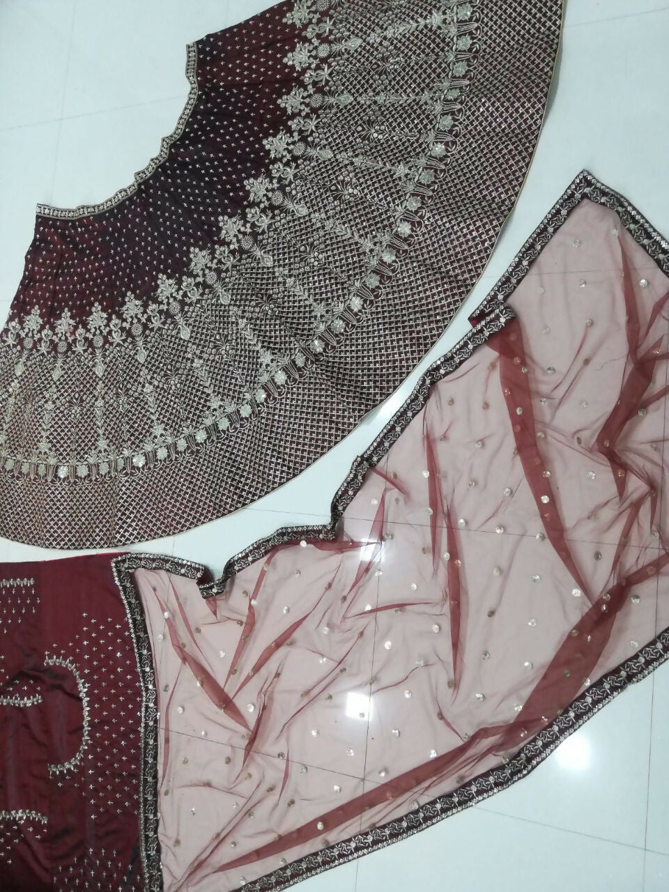 Jyoti Fashion Gorgeous Maroon Taffeta Satin Silk Sequins with Zari Thread & Coding Dori Embroidery Lehenga Choli with Dupatta | Grocsy
