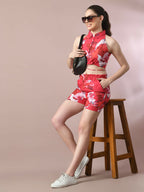 Myshka Women's Multi Printed Shirt Collar Party Top With Shorts Co-ord set | Grocsy