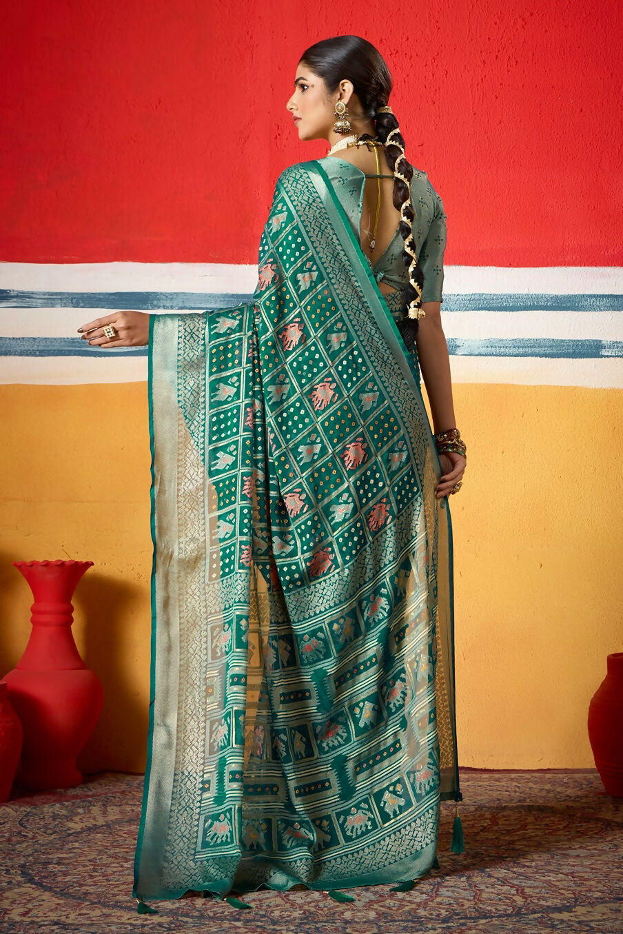 Joban Fashion Green Dull Moss Brasso Saree | Grocsy