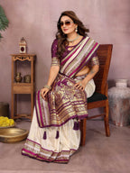 Aastha Fashion Cream Kalamkari Silk Weaving Saree | Grocsy