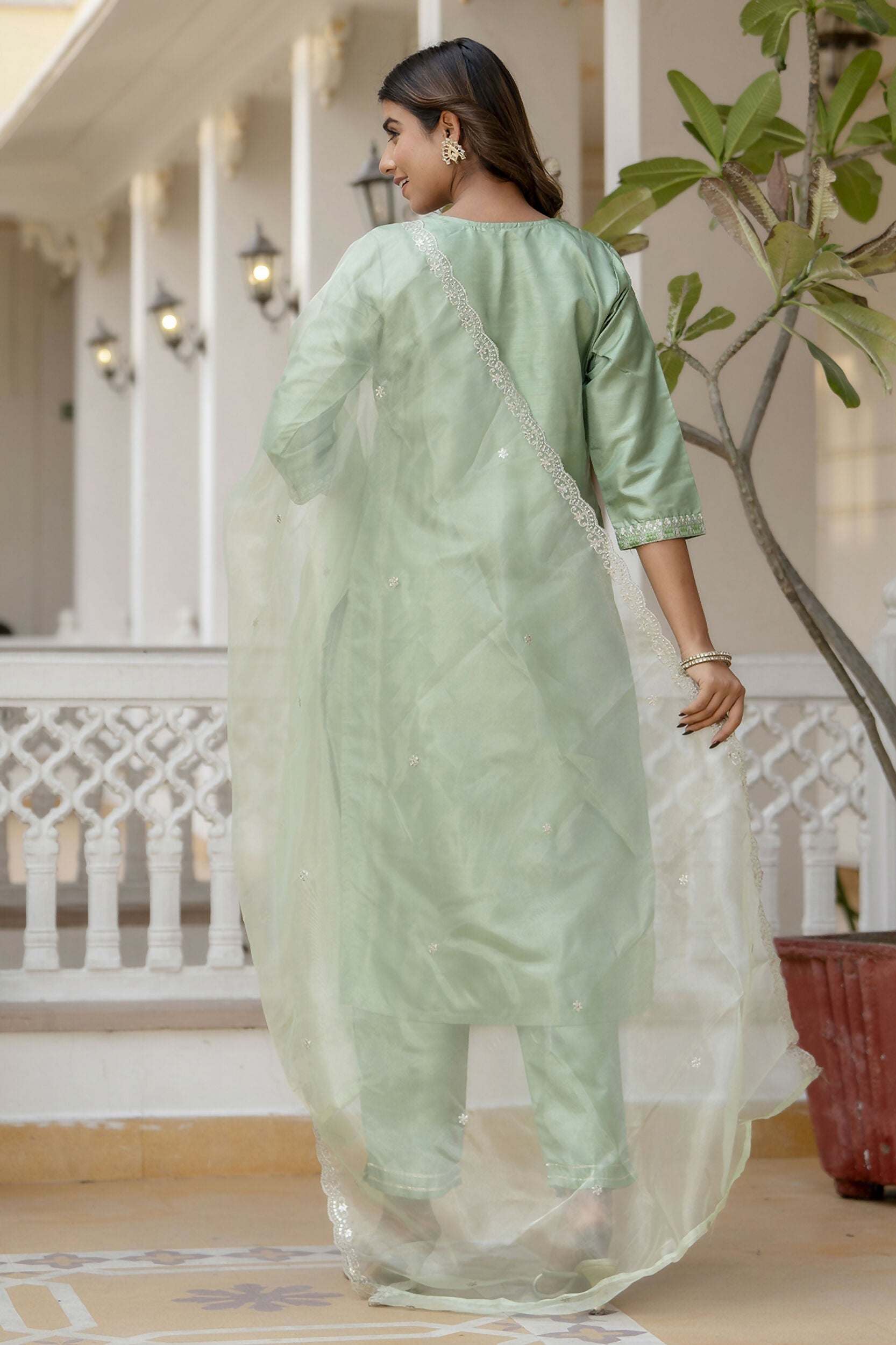 Vellora Pista Silk Blend Casual Suit with Elegant Thread Work | Grocsy