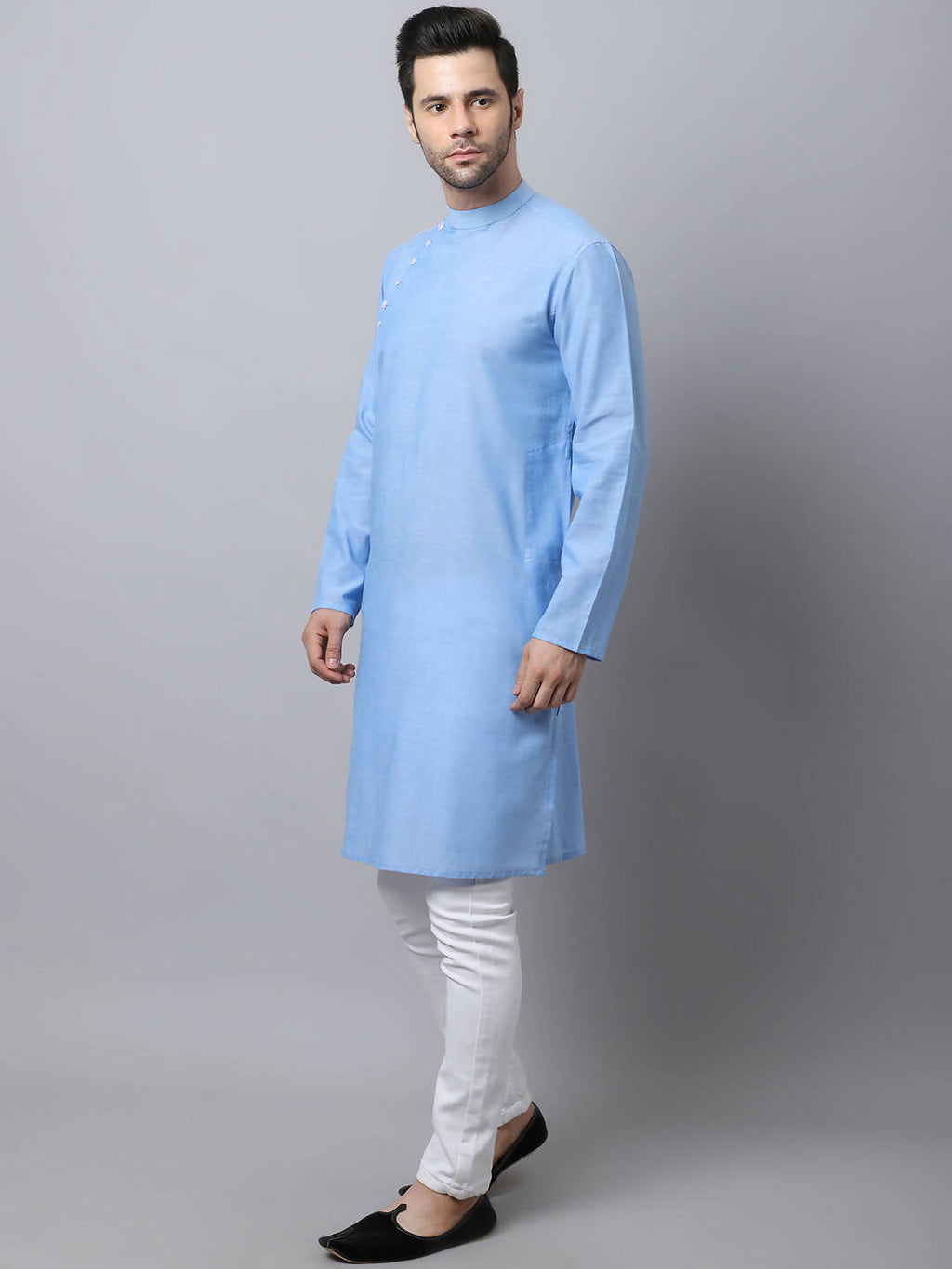 Even Apparels Blue Pure Cotton Men's Kurta With Side Placket (MMS503) | Grocsy