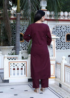 Miravan Women's Wine pure cotton floral printed Kurta and palazzo set | Grocsy