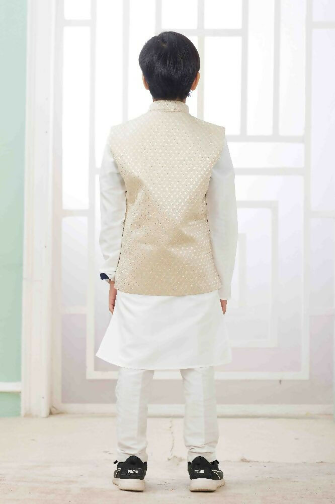 Raivat Ethnic Art Silk Embroidery Work 3 Pics Jacket Set In Off White Colour | Grocsy