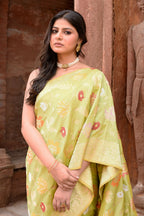 Joban Fashion Light Green Banarasi Katan Pure Handloom Banarasi Silk Saree | Grocsy