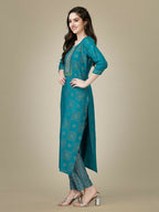 Jyoti Fashion Women's Rama Rayon Embroidered Kurta Pant Set | Grocsy