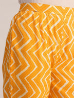 Aavyora Women Mustard Yellow Floral Printed Kurta with Chevron Printed Pants & Dupatta Set | Grocsy