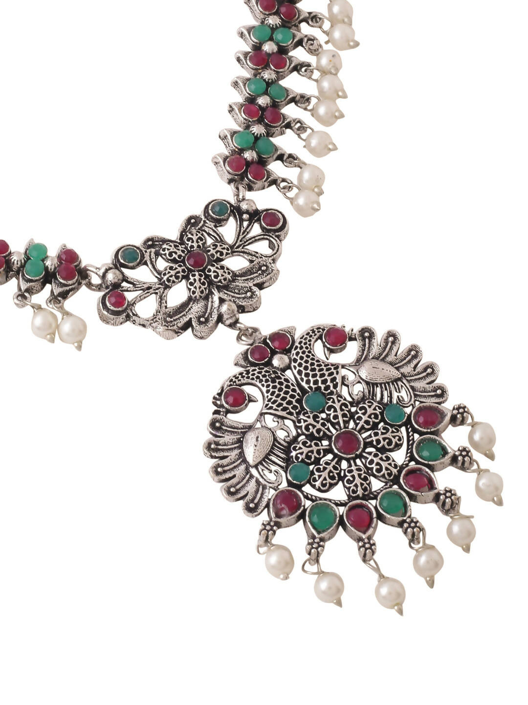 NVR Women Stone Studded Oxidised Silver Jewellery Set | Grocsy