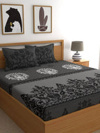 Dreamscape Grey & Black Ethnic Motifs 144 TC Bedsheet with Pillow Covers | Grocsy