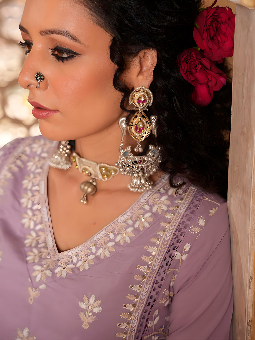 Embroidered & Lace Detailed Kurta With Pant & Embroidered Dupatta Luxury, Multicolor - Hiral Fashion | Grocsy