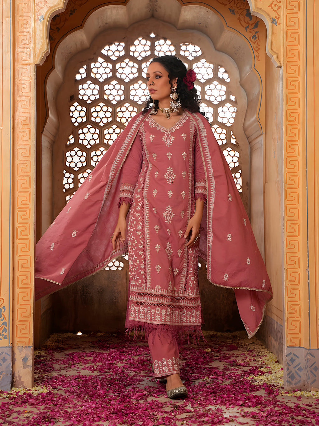 Embroidered & Lace Detailed Kurta With Pant & Embroidered Dupatta Luxury, Multicolor - Hiral Fashion | Grocsy