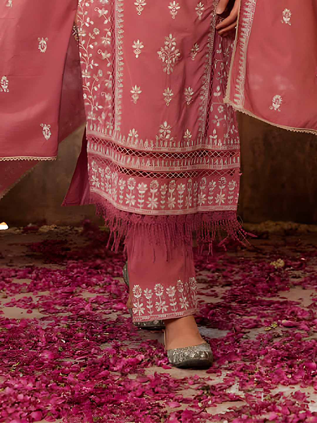 Embroidered & Lace Detailed Kurta With Pant & Embroidered Dupatta Luxury, Multicolor - Hiral Fashion | Grocsy