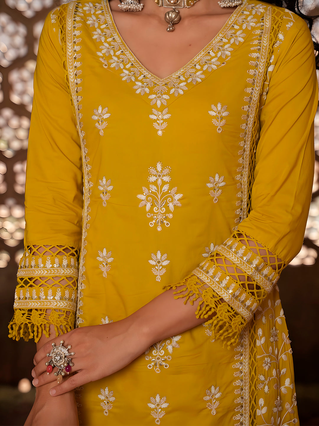Embroidered & Lace Detailed Kurta With Pant & Embroidered Dupatta Luxury, Multicolor - Hiral Fashion | Grocsy