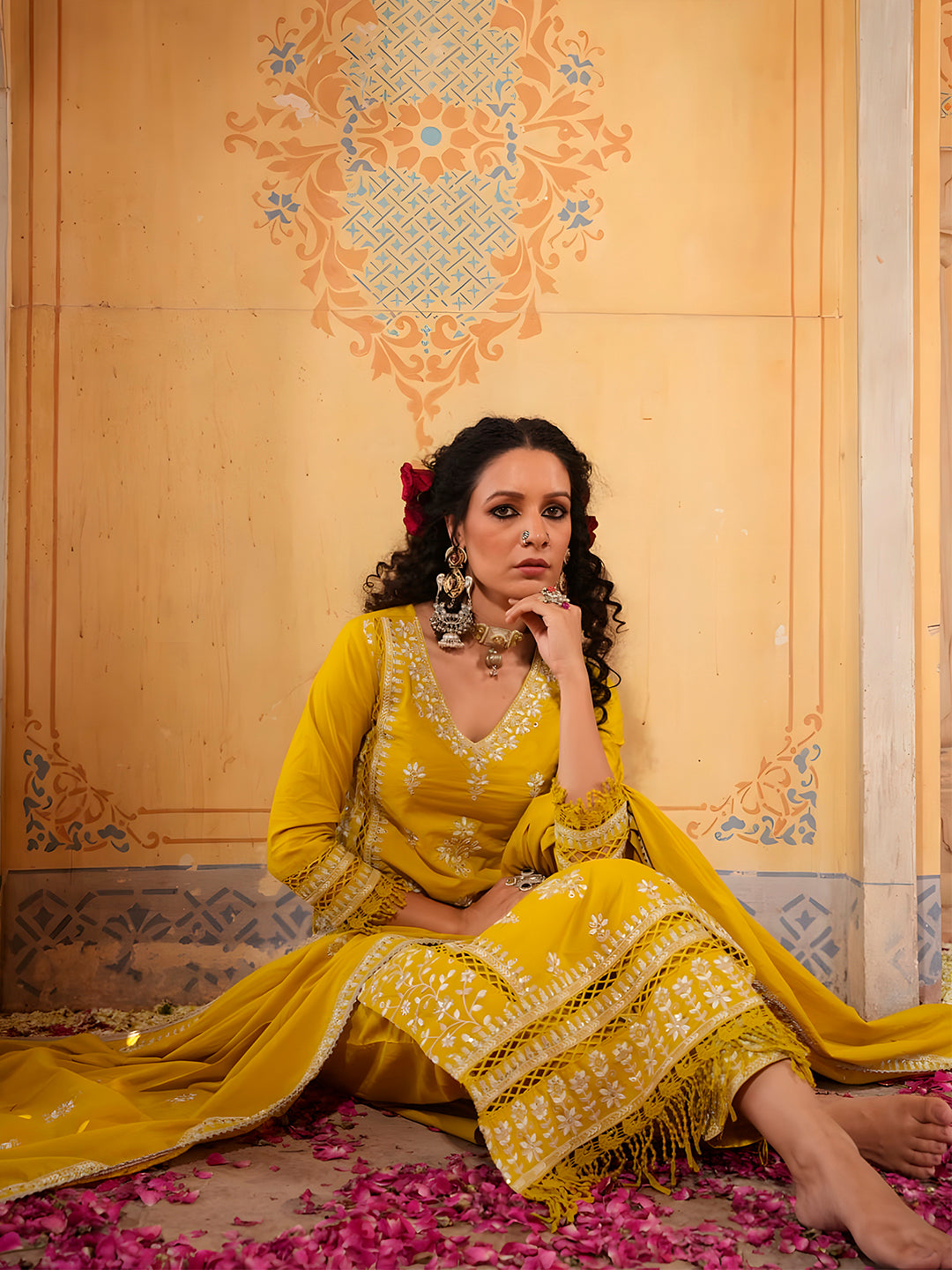 Embroidered & Lace Detailed Kurta With Pant & Embroidered Dupatta Luxury, Multicolor - Hiral Fashion | Grocsy