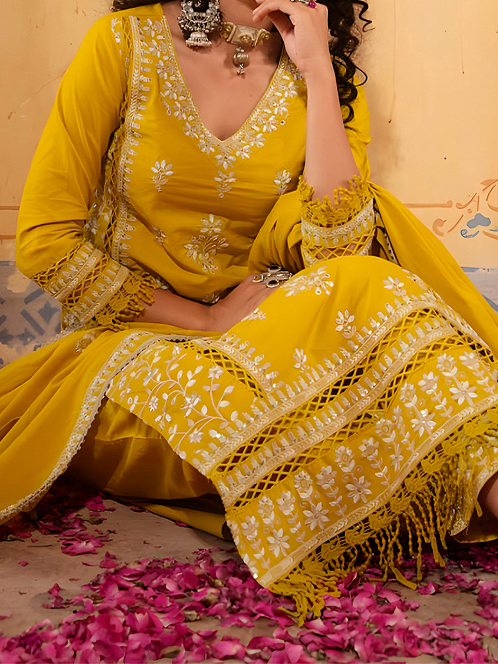 Embroidered & Lace Detailed Kurta With Pant & Embroidered Dupatta Luxury, Multicolor - Hiral Fashion | Grocsy