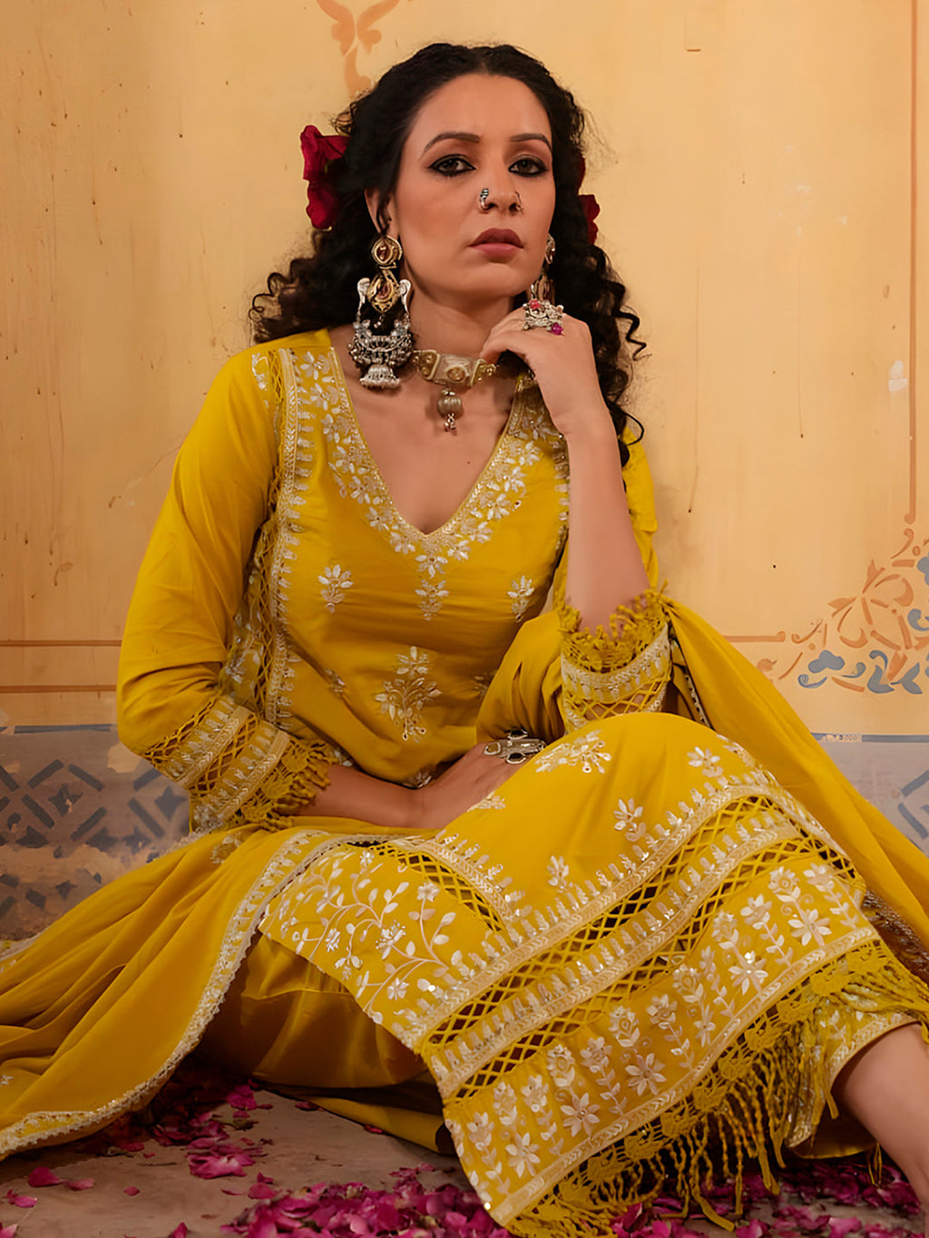 Embroidered & Lace Detailed Kurta With Pant & Embroidered Dupatta Luxury, Multicolor - Hiral Fashion | Grocsy