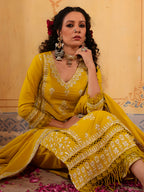 Embroidered & Lace Detailed Kurta With Pant & Embroidered Dupatta Luxury, Multicolor - Hiral Fashion | Grocsy