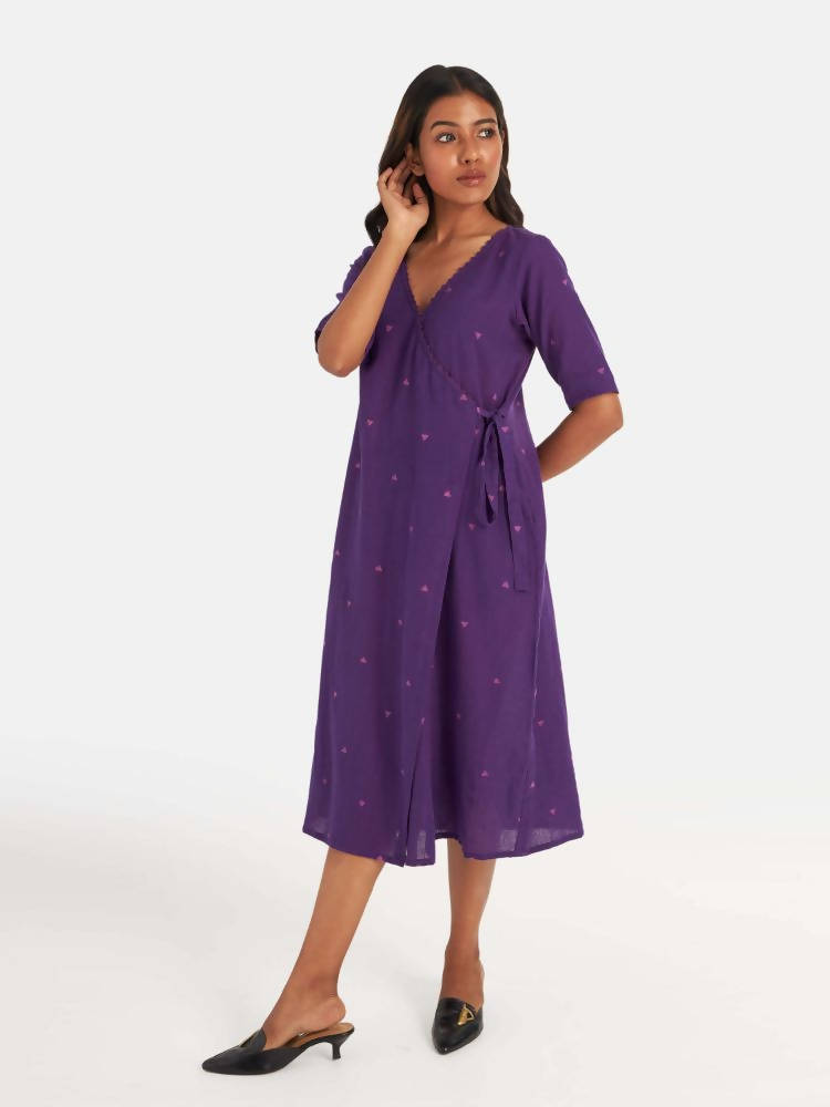 Suta Women's Purple Geometric Fit and Flare Dress | Grocsy