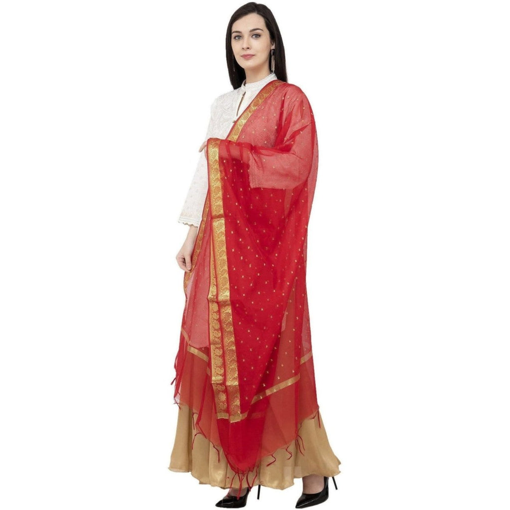A R Silk VNS Border Buti Fancy Dupatta Color Red Dupatta or Chunni | Grocsy