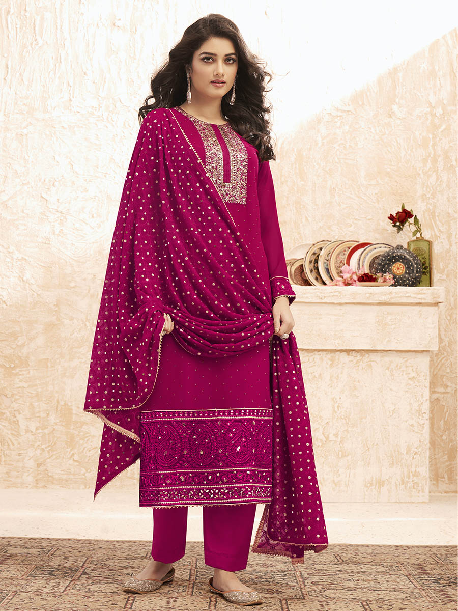 Myra Rani Emboidered Georgette Pant Style Suit | Grocsy
