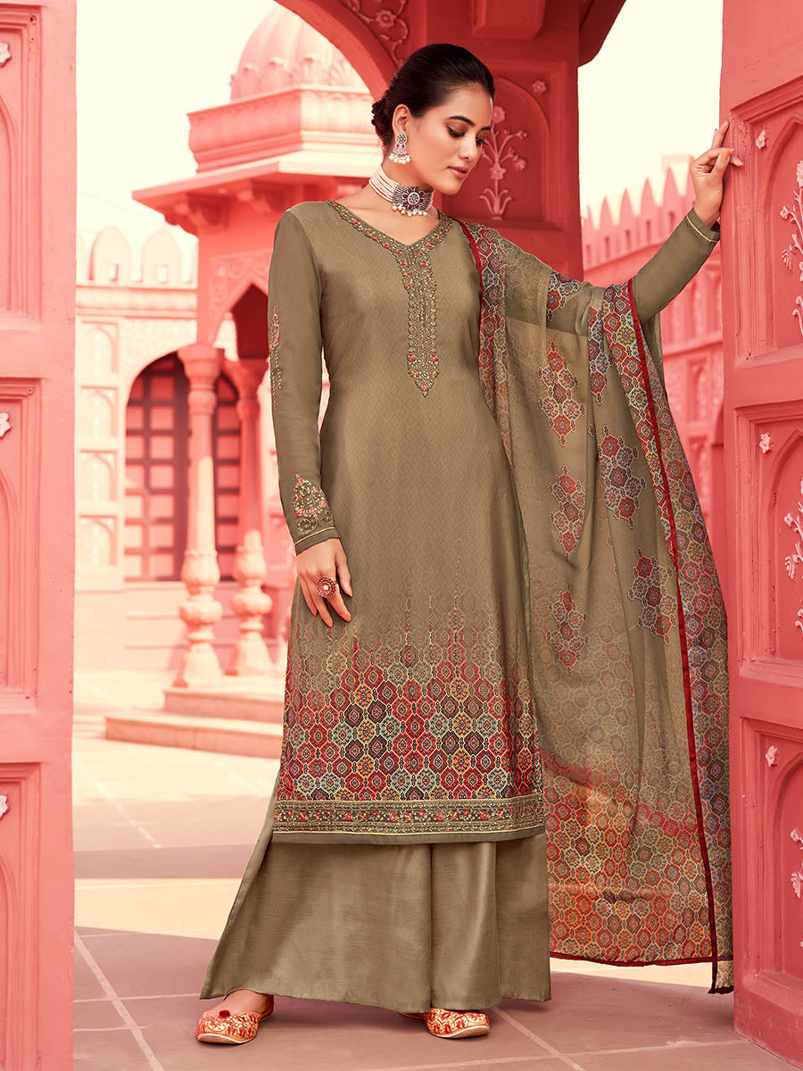 Myra Mehendi Digital Print French Crepe Palazzo Suit | Grocsy