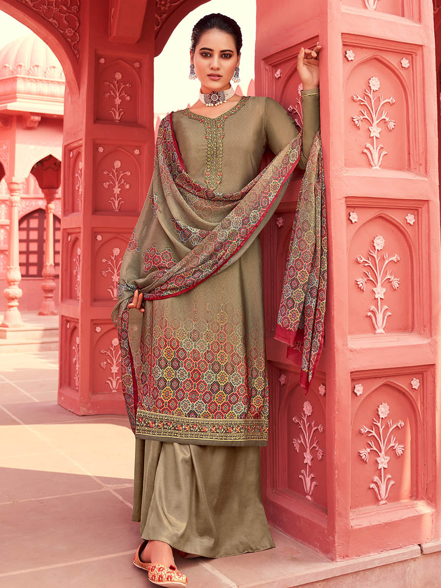 Myra Mehendi Digital Print French Crepe Palazzo Suit | Grocsy