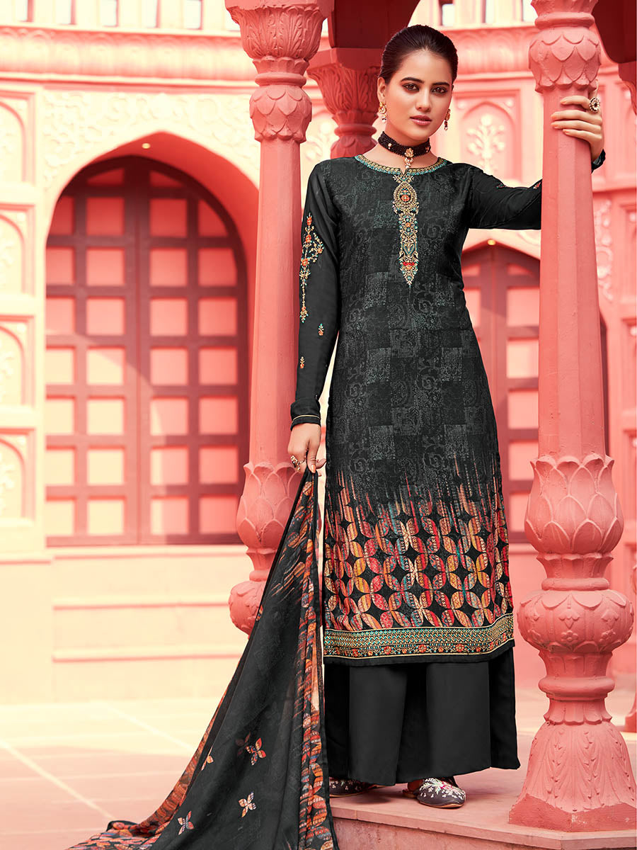 Myra Black Digital Print French Crepe Palazzo Suit | Grocsy