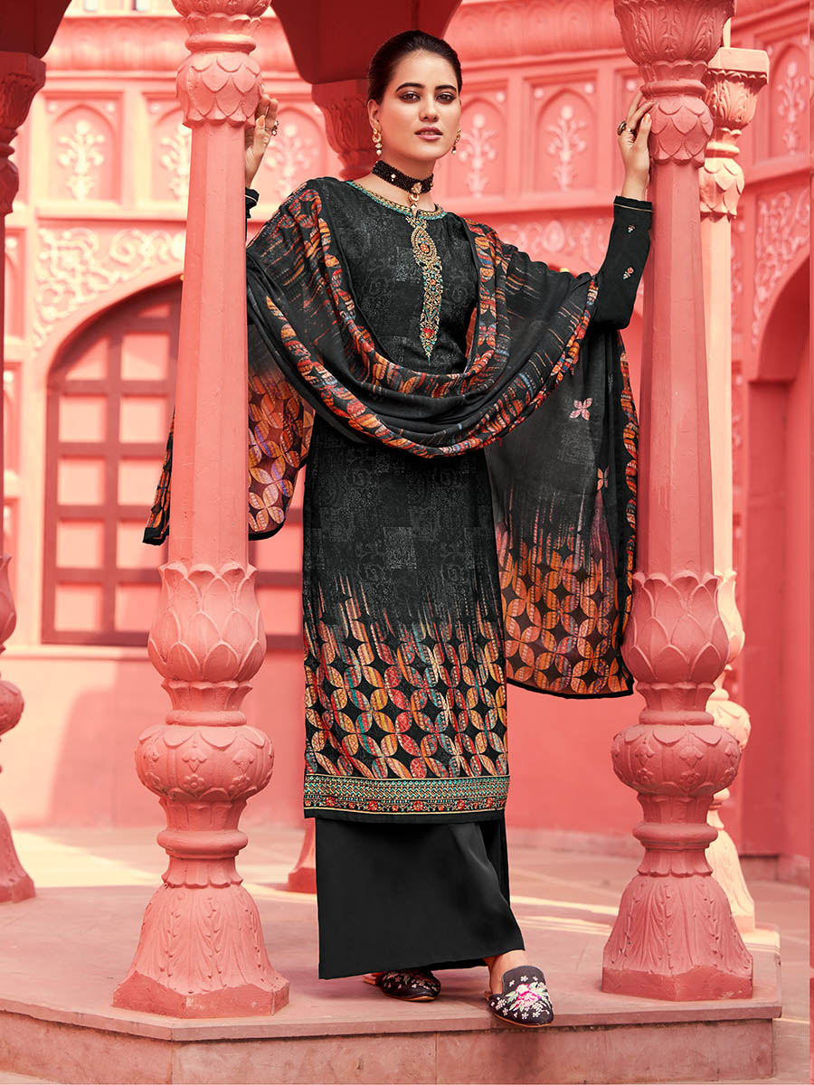 Myra Black Digital Print French Crepe Palazzo Suit | Grocsy