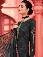 Myra Black Digital Print French Crepe Palazzo Suit | Grocsy