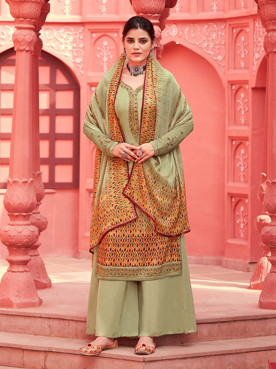 Myra Pista Digital Print French Crepe Palazzo Suit | Grocsy