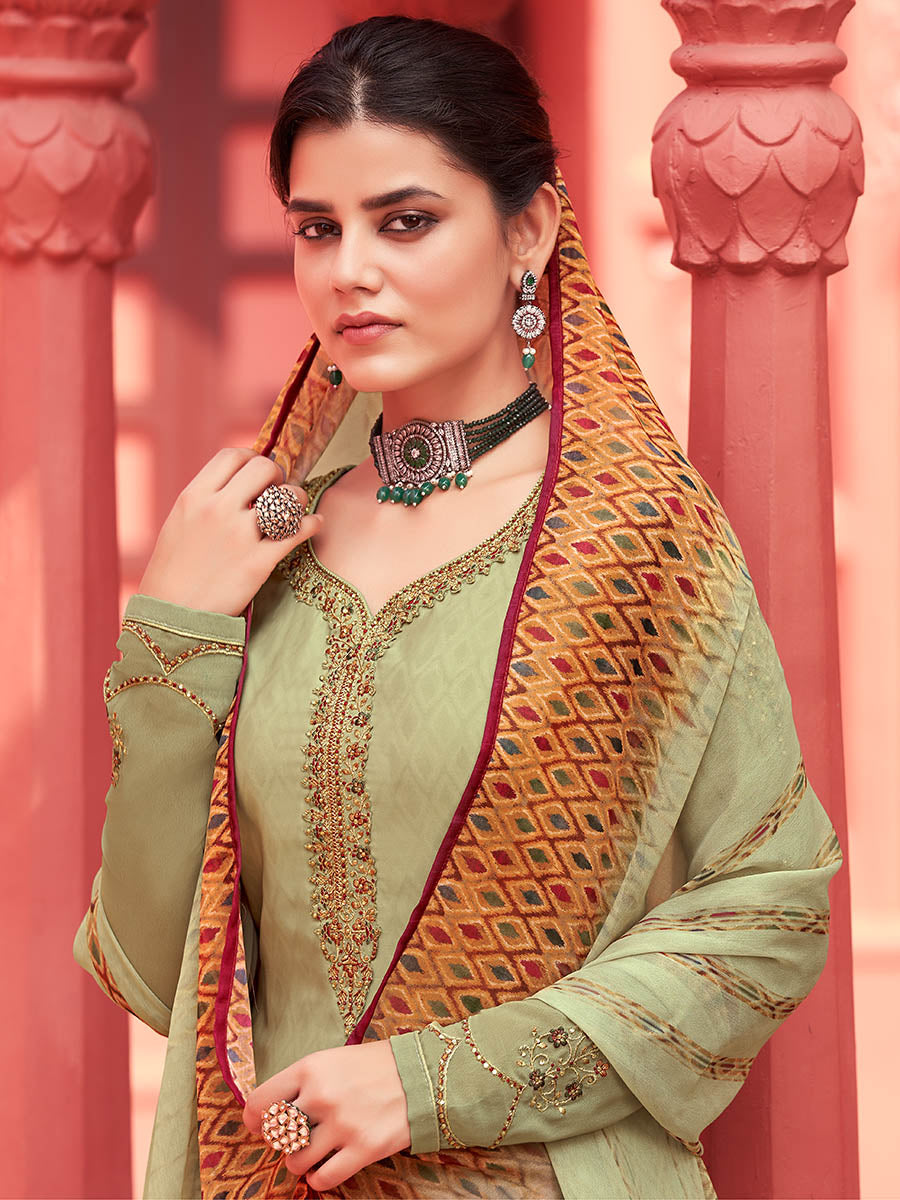 Myra Pista Digital Print French Crepe Palazzo Suit | Grocsy
