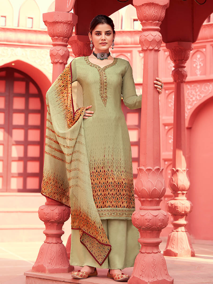 Myra Pista Digital Print French Crepe Palazzo Suit | Grocsy