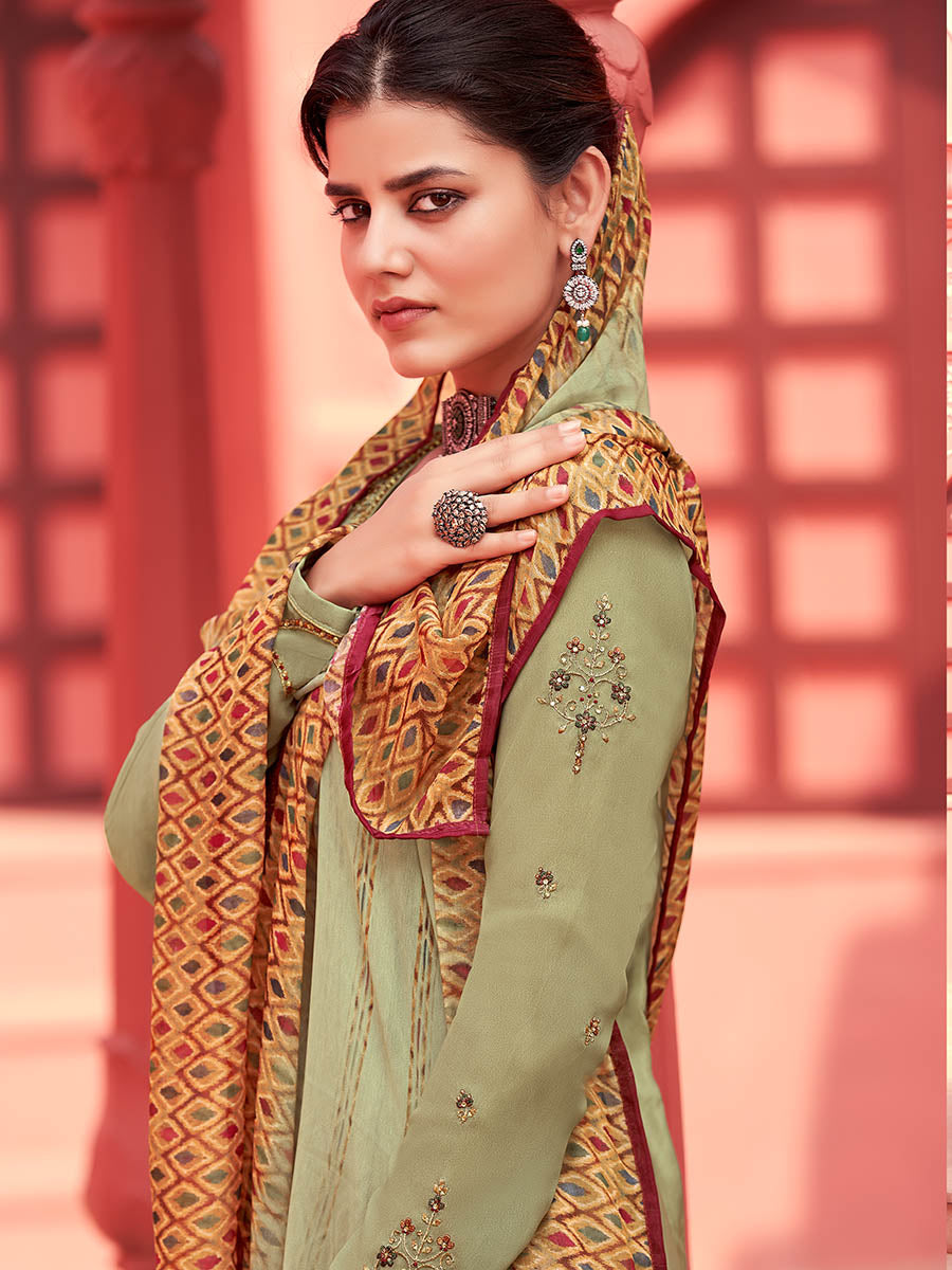 Myra Pista Digital Print French Crepe Palazzo Suit | Grocsy