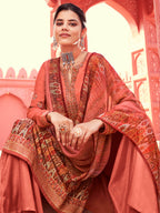 Myra Peach Digital Print French Crepe Palazzo Suit | Grocsy