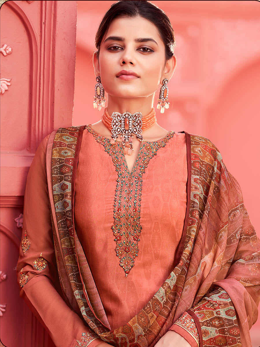 Myra Peach Digital Print French Crepe Palazzo Suit | Grocsy