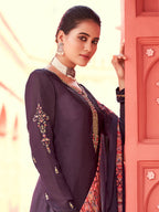 Myra Purple Digital Print French Crepe Palazzo Suit | Grocsy