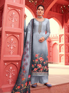 Myra Grey Digital Print French Crepe Palazzo Suit | Grocsy